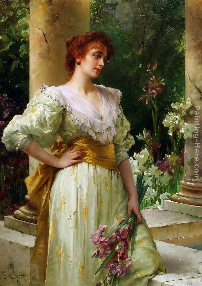 Conrad Kiesel Woman in White Holding Irises